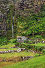 Waterfall on Flores Island, Azores, Portugal, Europe
