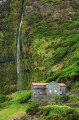 Waterfall on Flores Island, Azores, Portugal, Europe