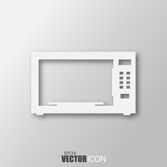 Microwave icon in white style with shadow isolated on grey background.