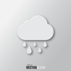 Cloud rain icon in white style with shadow isolated on grey background.