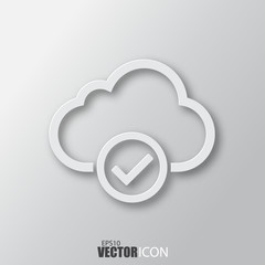 Cloud select icon in white style with shadow isolated on grey background.