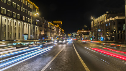 night traffic on the urban thoroughfare   and road junction