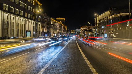 night traffic on the urban thoroughfare   and road junction