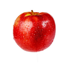 Apple with water drops isolated on white background.