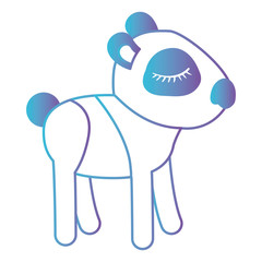 female panda cartoon with closed eyes expression in degraded blue to purple color silhouette vector illustration