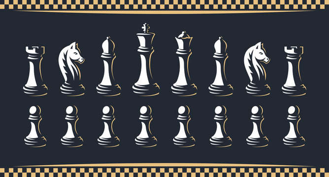 Chessmen, chess pieces set - vector illustration, on a dark background