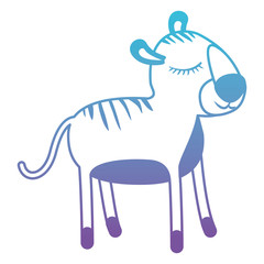female tiger cartoon with closed eyes expression in degraded blue to purple color silhouette vector illustration
