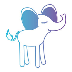 female elephant cartoon with closed eyes expression in degraded blue to purple color silhouette vector illustration