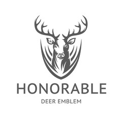 Fototapeta premium Honorable Deer emblem, illustration, logotype - head of a deer with horns, on a with background.