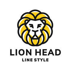 Lion head logo modern line style - vector illustration, emblem design on white background