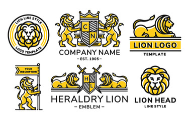 Lion logo set modern line style - vector emblem,  illustration, design on white background