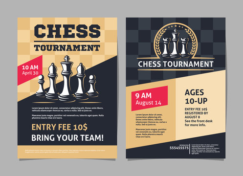 Chess tournament posters, flyer with chess figures - template vector design