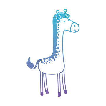 giraffe cartoon in degraded blue to purple color contour vector illustration