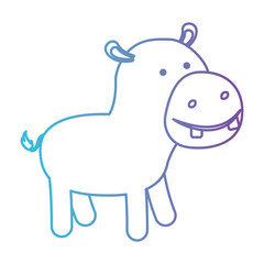 hippopotamus cartoon in degraded blue to purple color contour vector illustration