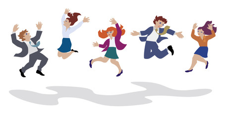 Vector illustration of businessmen are celebrating and jumping. Characters set.