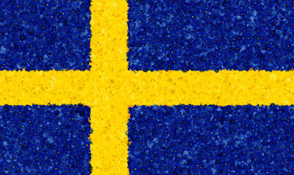 Illustraion of Swedish Flag with a blossom pattern