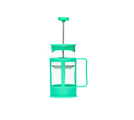 turquoise french press isolated on white background