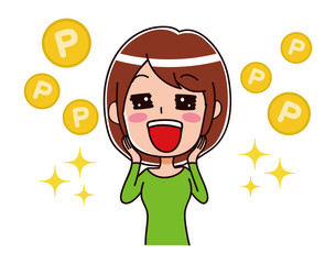 ポイントが貯まって喜ぶ女性のイラスト