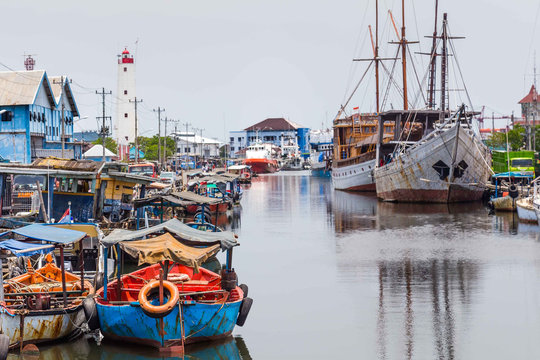 Fototapeta Old harbor with lighthouse in Semarang Indonesia