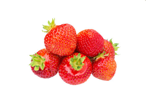 Strawberries with leaf isolated on a white.  Fresh red berry strawberry.