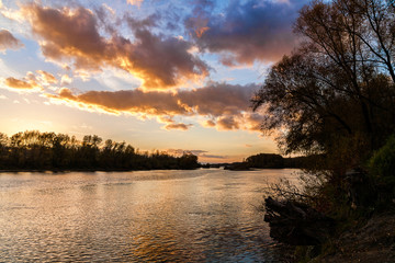 Fototapeta na wymiar Sunset over Danube river near Bratislava, Slovakia