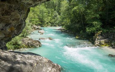 The River Soca in Slovenia on a sunny day