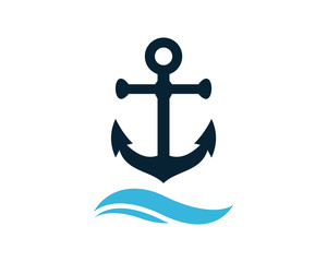 Anchor above the Wave Water Ocean Logo Symbol