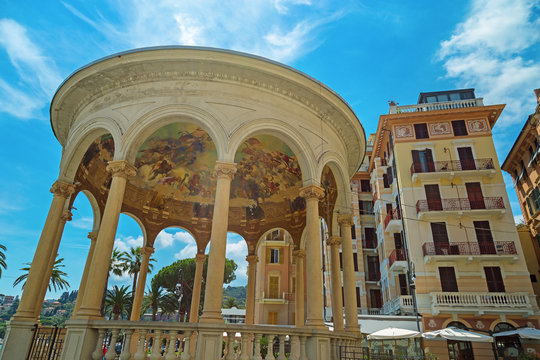Building Chiosco della Musica in Rapallo in Italy. A major attraction in the city Rapallo, a place where musicians. Cityscape.  2017, June.