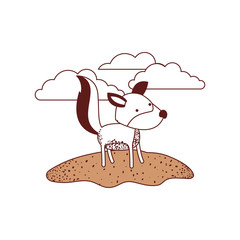 wolf cartoon in outdoor scene with clouds in color sections silhouette vector illustration