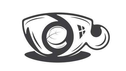 Lettering logo tea with mint in cup black white silhouette