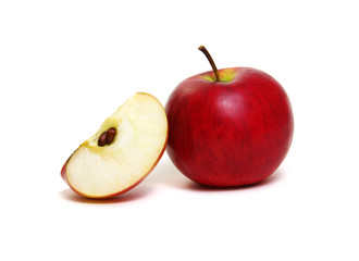 Apple with slice on a white