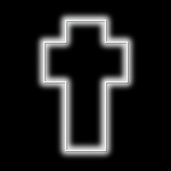 Neon white cross on a black background. Vector illustration.
