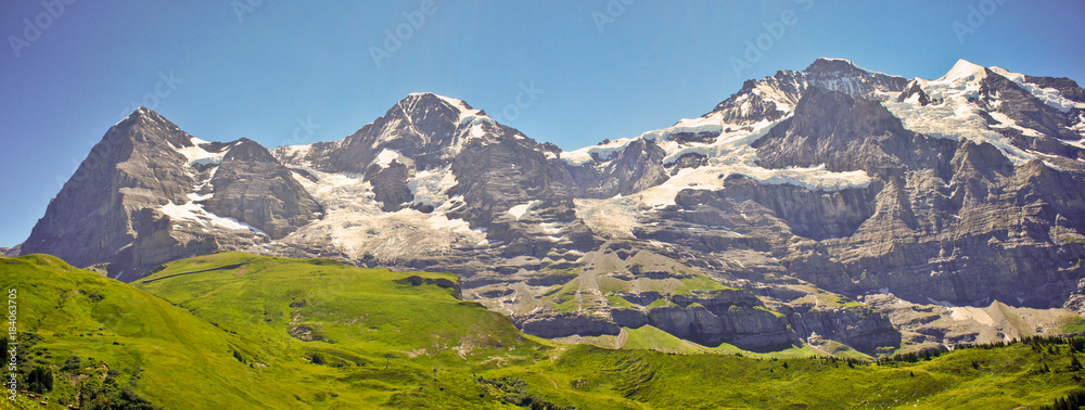 Wall mural swiss, pano view on Eiger, Monk and Jungfrau