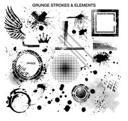 Grunge and strokes elements. Vector template with elements in grunge style - obrazy, fototapety, plakaty