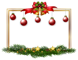 Border template with red balls and pine leaves