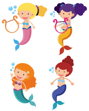 Four mermaids with happy face