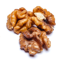 Walnut peeled isolated on white background. Clipping path
