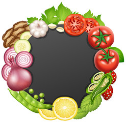 Border template with different types of vegetables
