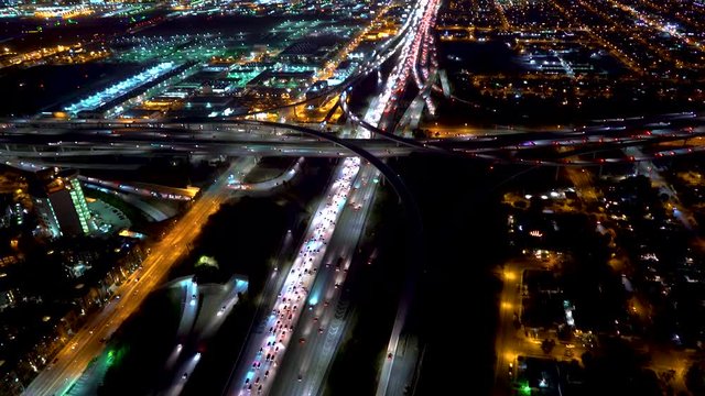 Aerial view of a massive highway intersection in Los Angeles