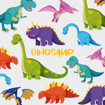 Background design with many cute dinosaurs