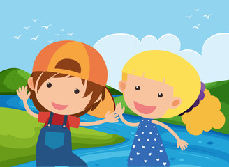 Boy and girl by the river