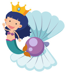 Fototapeta premium Cute mermaid and purple pearl