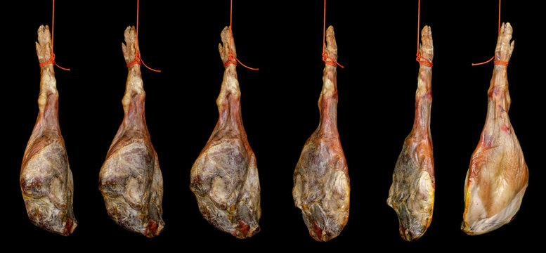 ganzer Serrano Schinken isoliert vor schwarz