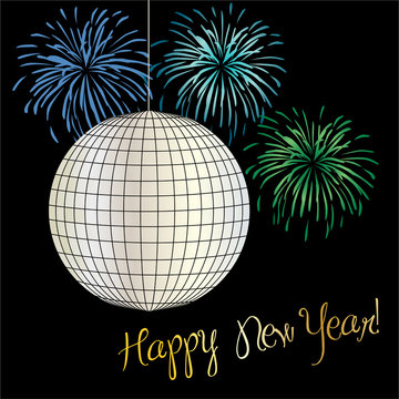 New Years Eve Graphic With Disco Ball And Fireworks