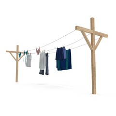 Underwear drying on a rope isolated on white. 3D illustration