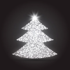 Christmas tree with sparkling particles on a dark background. Holiday illustration.