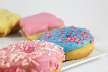 donuts with multi-colored glaze