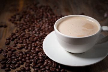 coffee latte with coffee beans