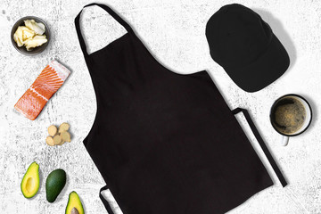 Empty black apron in a sushi bar