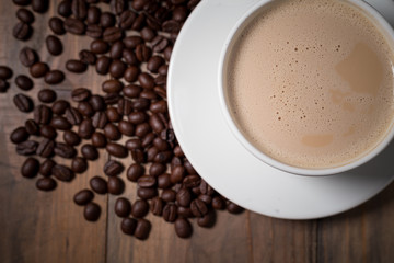 coffee latte with coffee beans